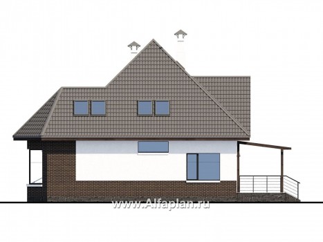 «Капелла» - проект дома с мансардой, из газобетона, с террасой и с эркером, современный стиль - превью фасада дома