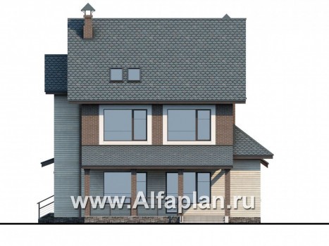 «Прагматика» -  проект двухэтажного дома с мансардой из газобетона,  с террасой и бильярдной, в современном стиле - превью фасада дома