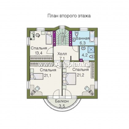 «Дом светлячка» - проект двухэтажного дома, с мансардой и с эркером, из блоков, квадратный в плане - превью план дома