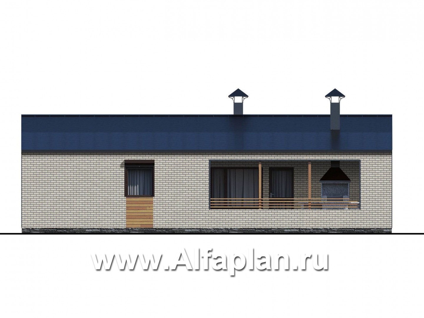Проекты домов Альфаплан - «Йота» - каркасный дом с двускатной кровлей. Увеличены спальни - изображение фасада №3