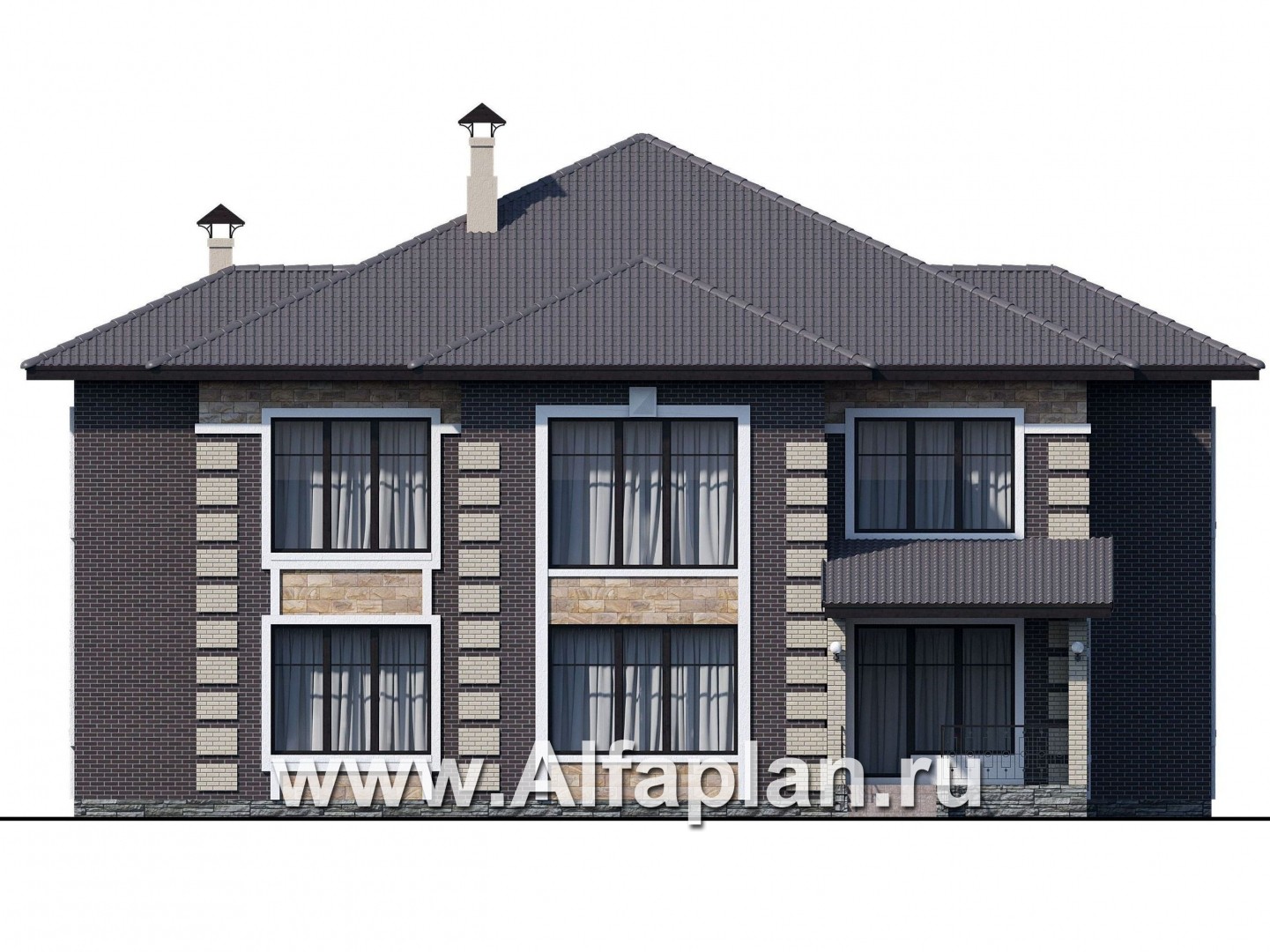 Проекты домов Альфаплан - «Двина» - элегантный особняк с симметричным фасадом - изображение фасада №4