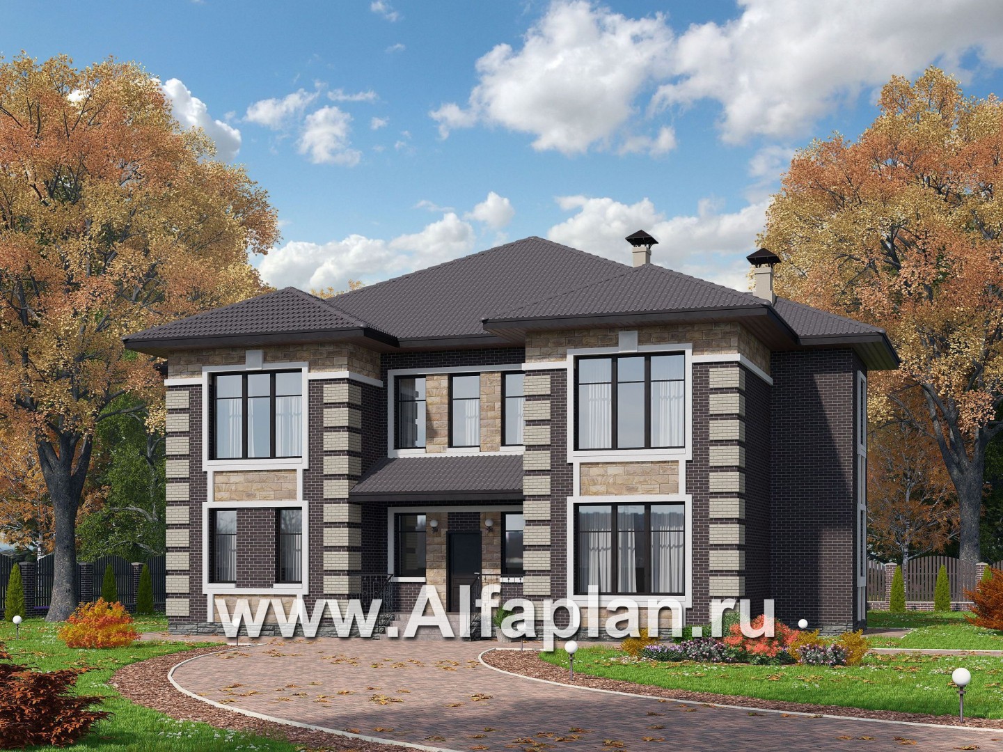 Проекты домов Альфаплан - «Двина» - элегантный особняк с симметричным фасадом - основное изображение