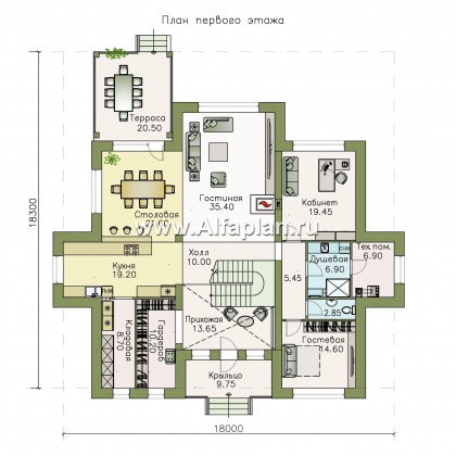 Проекты домов Альфаплан - «Двина» - элегантный особняк с симметричным фасадом - превью плана проекта №1