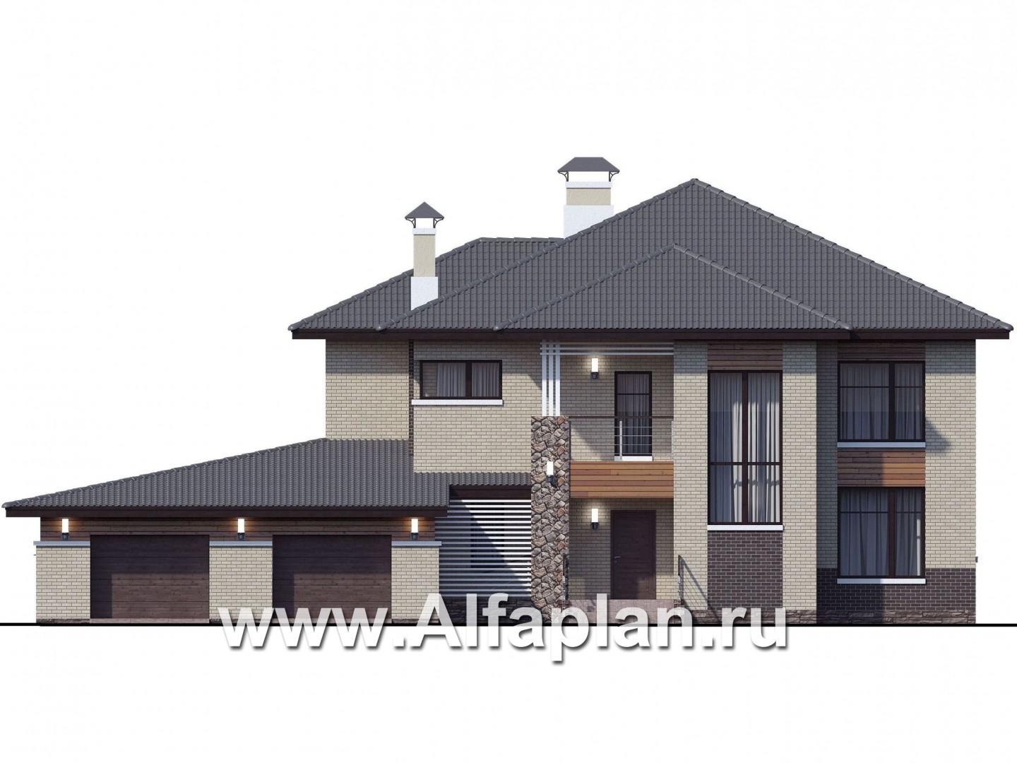 Проекты домов Альфаплан - «Киприда» — просторный коттедж с большим гаражом - изображение фасада №1