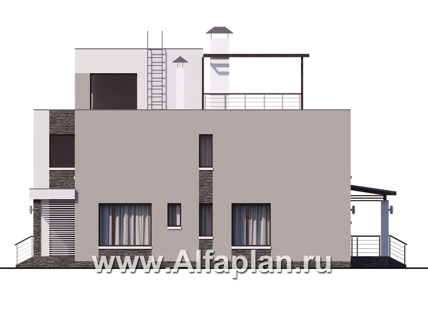 Проекты домов Альфаплан - « Альстер» — трехэтажный коттедж с эксплуатируемой кровлей - изображение фасада №2