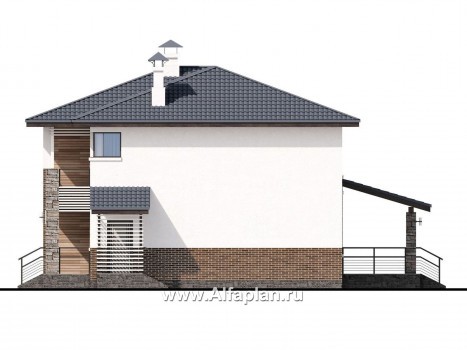 «Страйк» - проект двухэтажного дома с открытой планировкой, мастер спальня - превью фасада дома