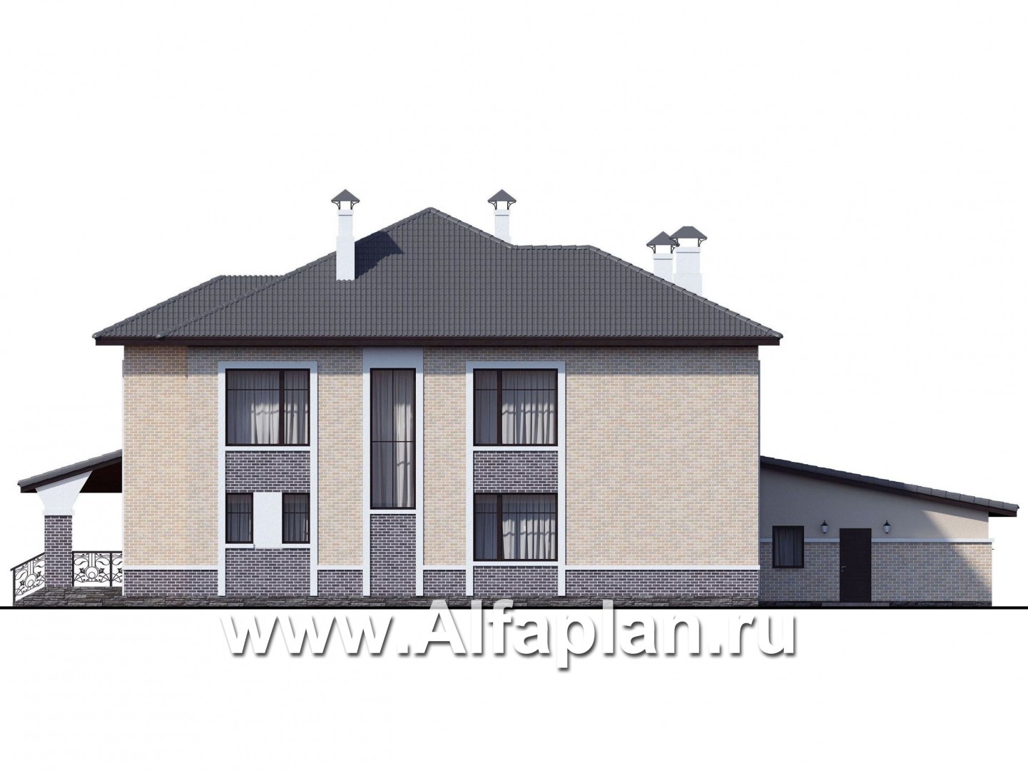 Проекты домов Альфаплан - «Арно» - классический особняк с двусветной столовой и большим гаражом - изображение фасада №4