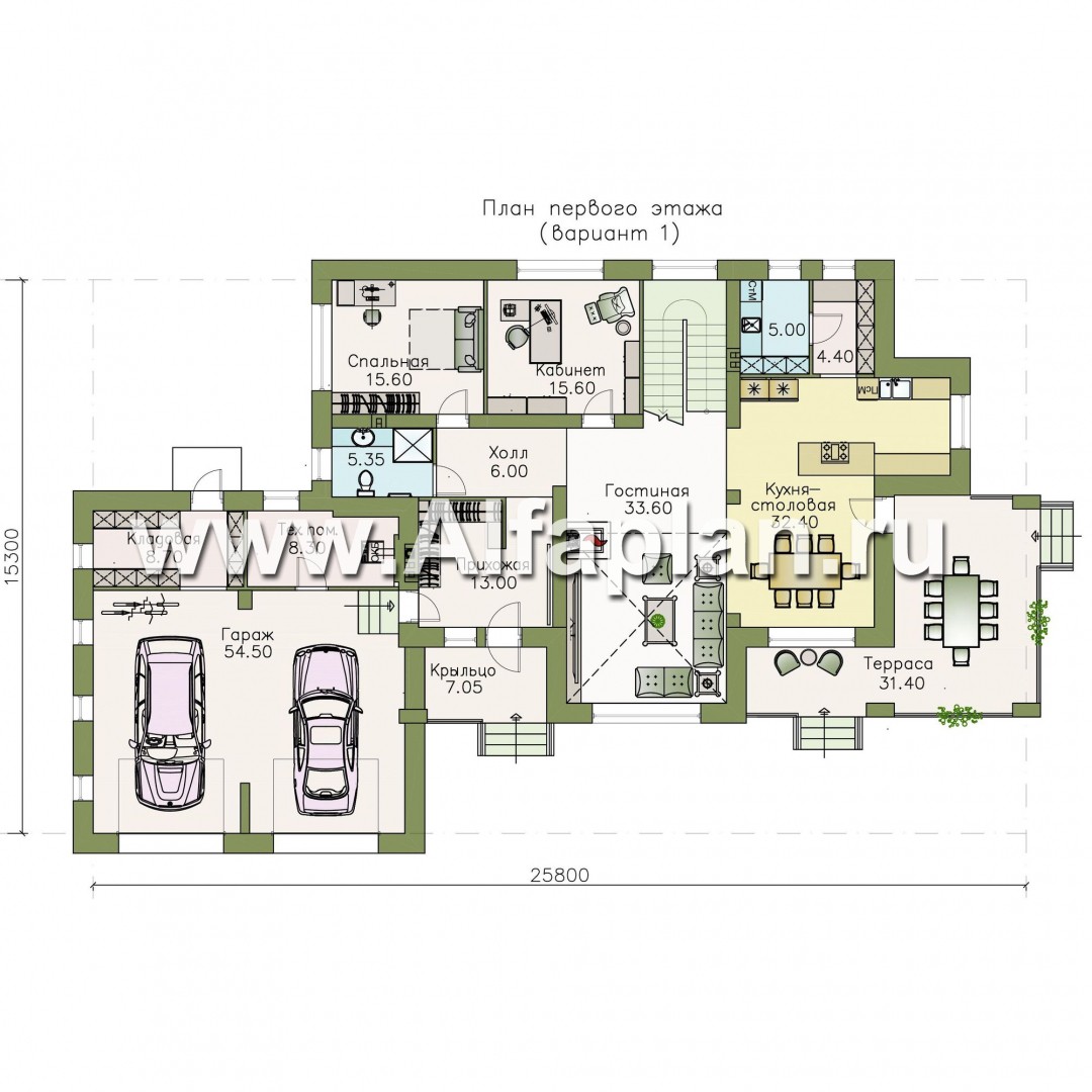 Проекты домов Альфаплан - «Арно» - классический особняк с двусветной столовой и большим гаражом - изображение плана проекта №2