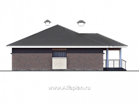 Проекты домов Альфаплан - «Леда» - одноэтажный дом с четырьмя комнатами и большой террасой - превью фасада №3