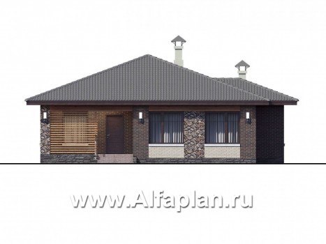 Проекты домов Альфаплан - «Волхов» - проект одноэтажного дома из кирпича с тремя спальнями - превью фасада №1