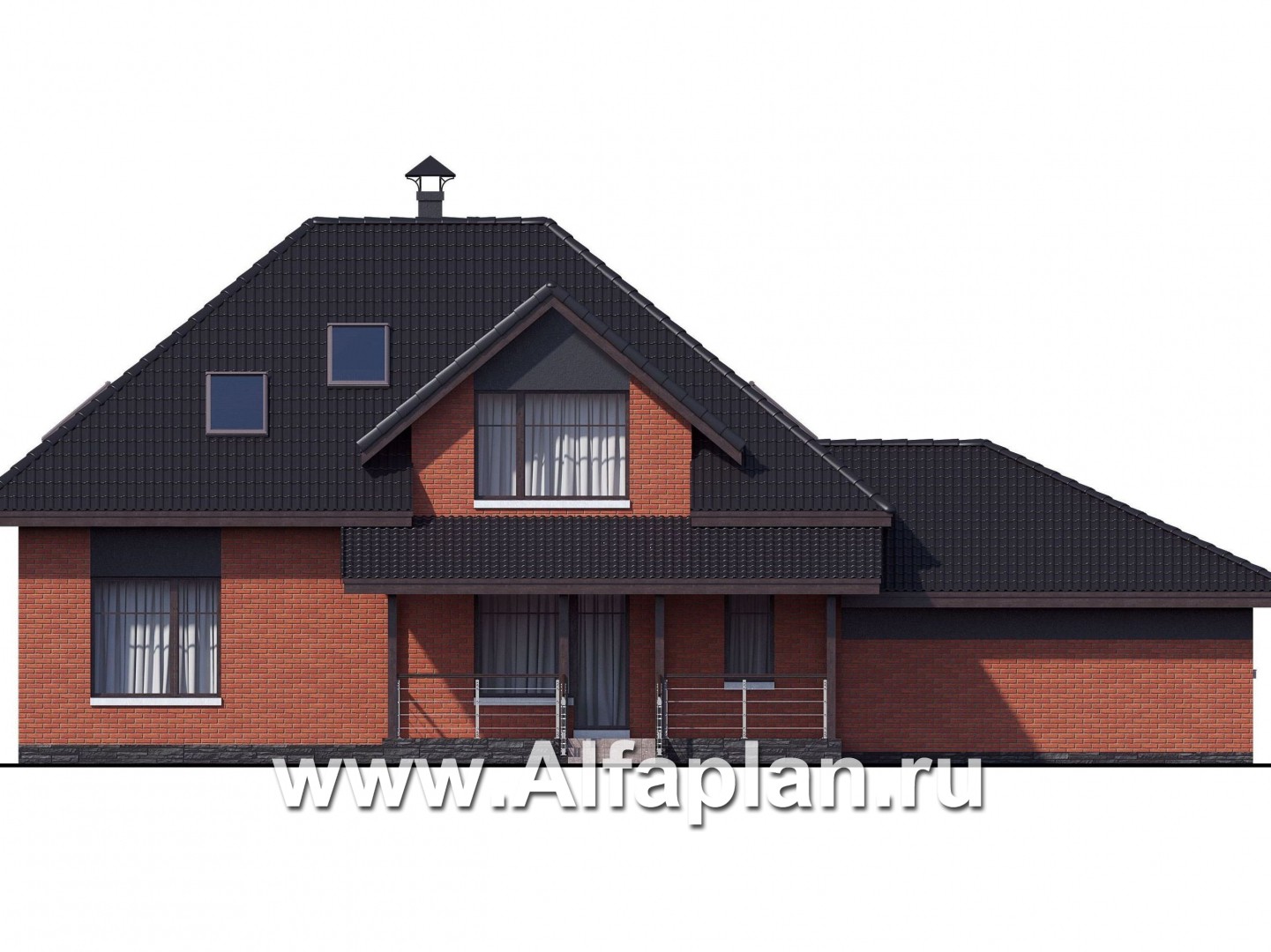 Проекты домов Альфаплан - «Кассиопея» - мансардный коттедж с гаражом на 2 автомобиля - изображение фасада №4