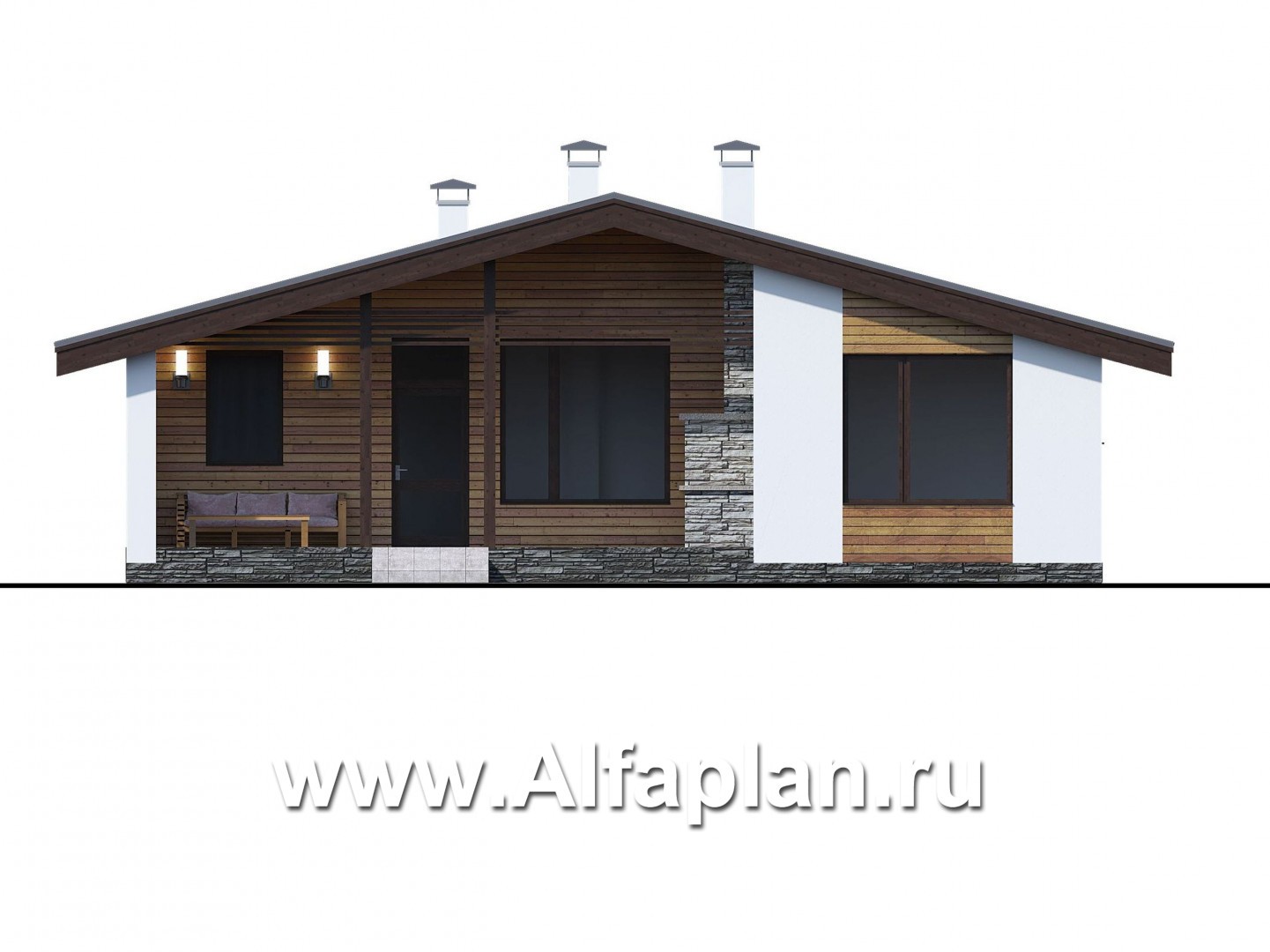 Проекты домов Альфаплан - «Альфа» - небольшой каркасный коттедж с двумя спальнями - изображение фасада №4