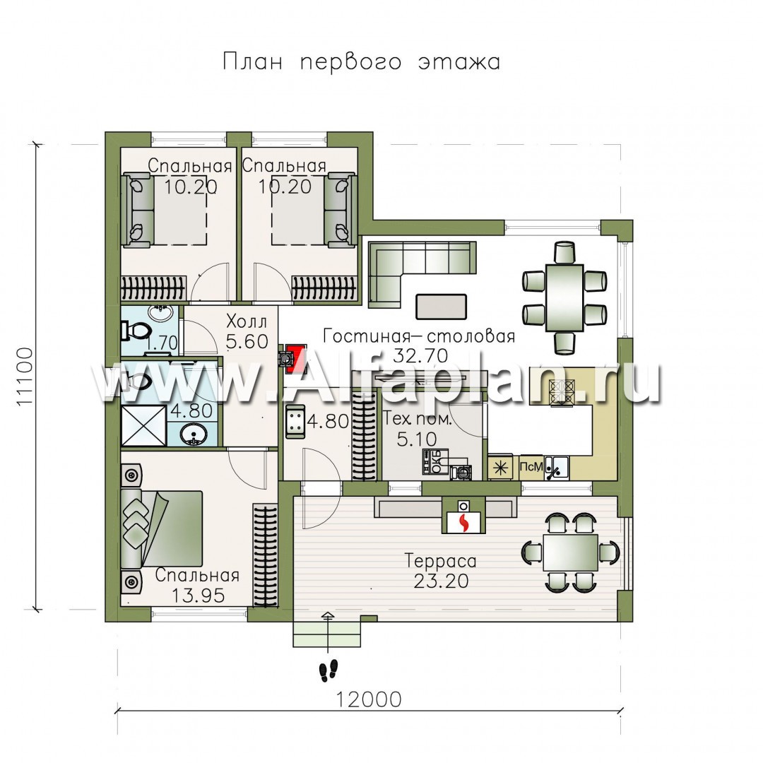 Проекты домов Альфаплан - «Эпсилон» - уютный каркасный дом с просторной террасой - план проекта №1