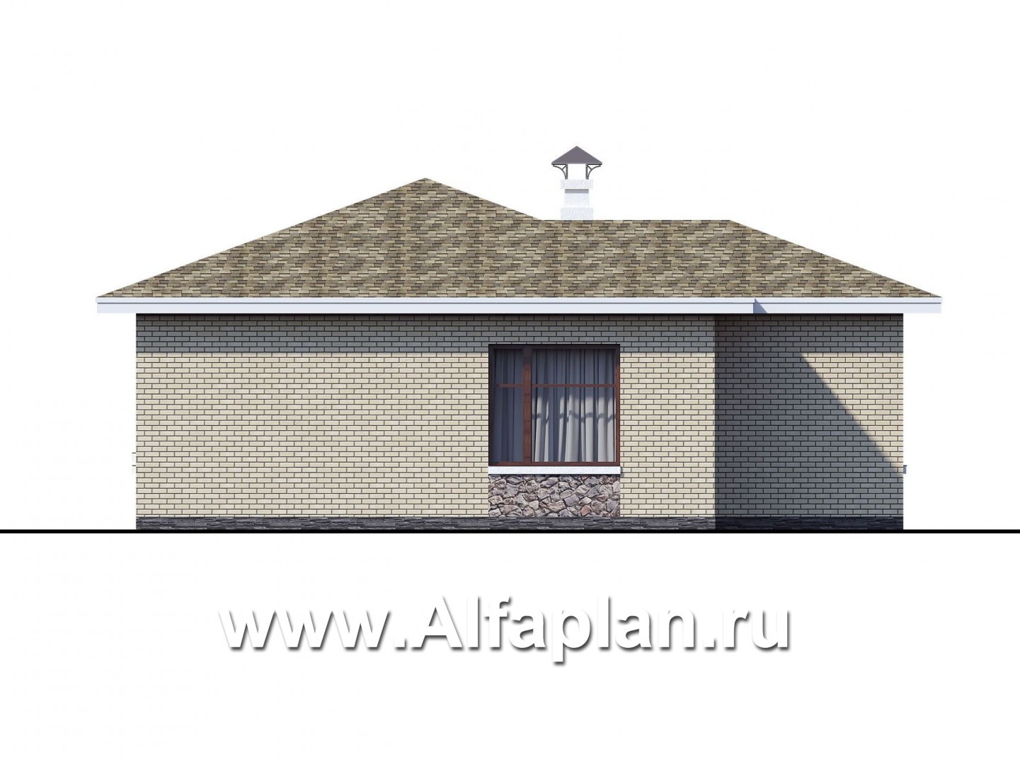 Проекты домов Альфаплан - Проект одноэтажного дома с угловыми окнами - изображение фасада №4