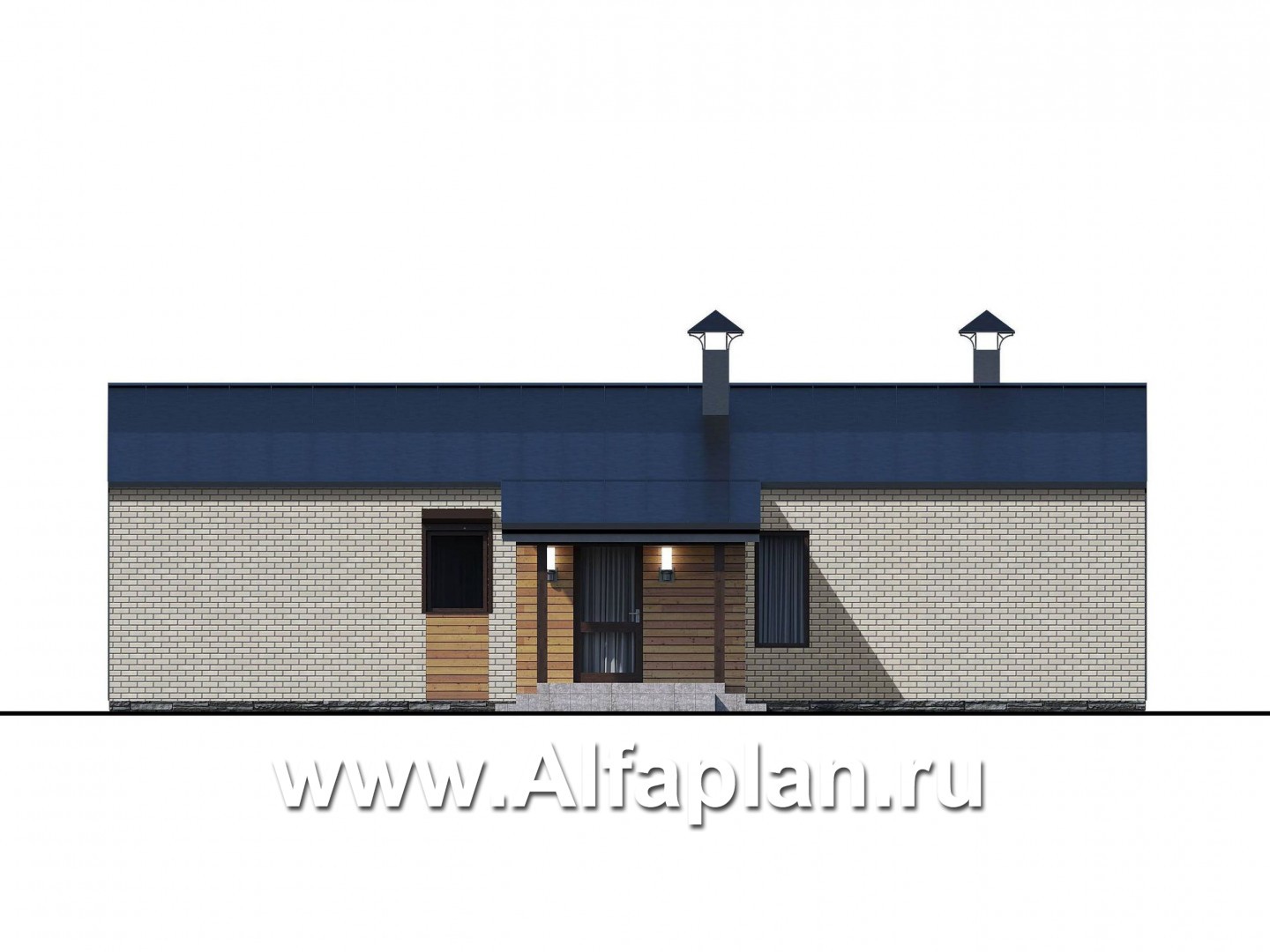 Проекты домов Альфаплан - «Йота» - каркасный дом с двускатной кровлей. Увеличены спальни - изображение фасада №3