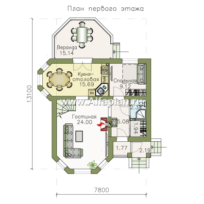 Проекты домов Альфаплан - «Душечка» - небольшой дом с мансардой - превью плана проекта №1