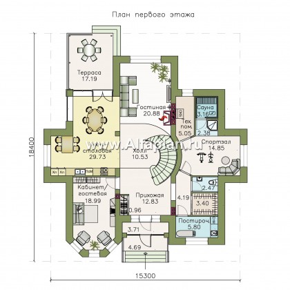 Проекты домов Альфаплан - «Воронцов»- респектабельный коттедж с комфортной планировкой - превью плана проекта №1