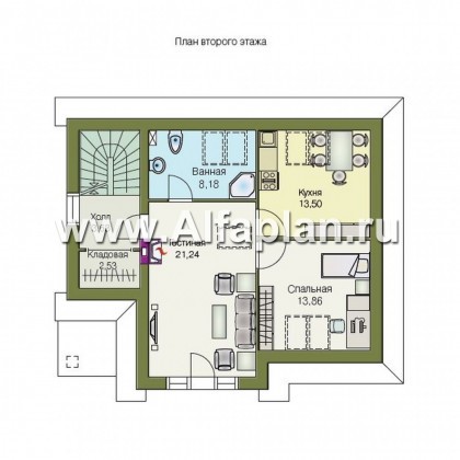 Проекты домов Альфаплан - Гостевой дом с гаражом на две машины - превью плана проекта №2