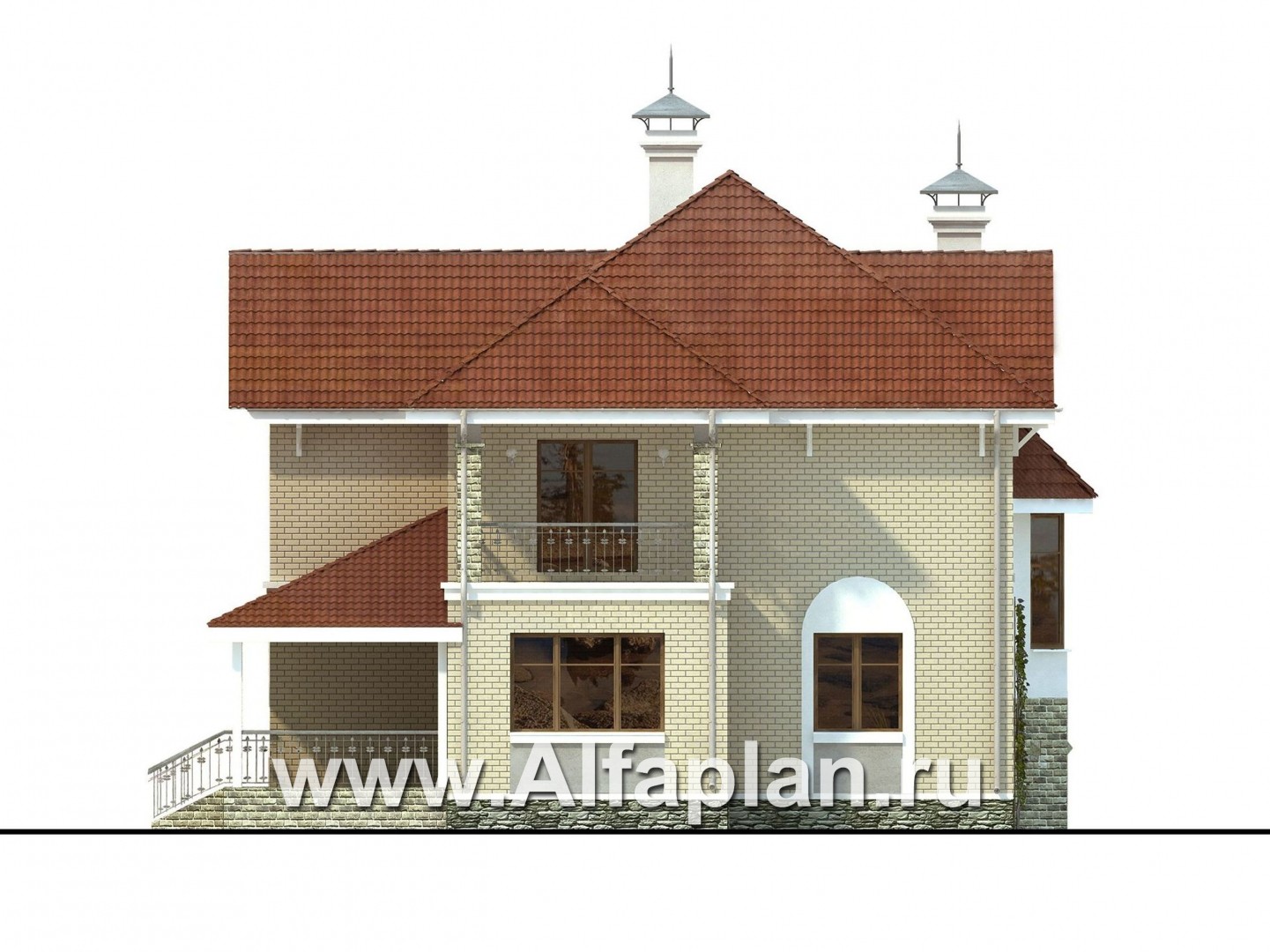 Проекты домов Альфаплан - «Лавиери Плюс»- проект дома с изящным крыльцом и эркером - изображение фасада №3