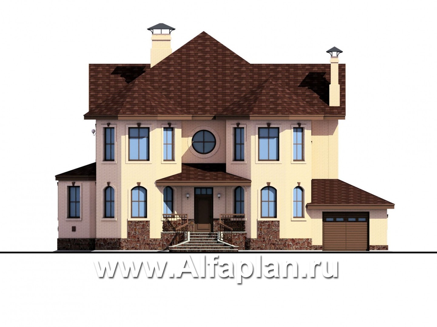 Проекты домов Альфаплан - «Амбиент» - амбиционый дом с двумя мощными эркерами - изображение фасада №1