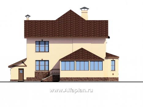 Проекты домов Альфаплан - «Амбиент» - амбиционый дом с двумя мощными эркерами - превью фасада №4