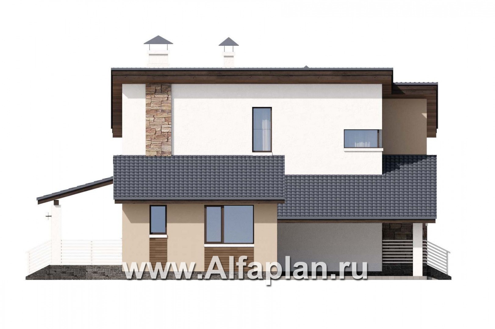 Проекты домов Альфаплан - «Западный бриз» - рациональный дом с удобным планом - изображение фасада №3