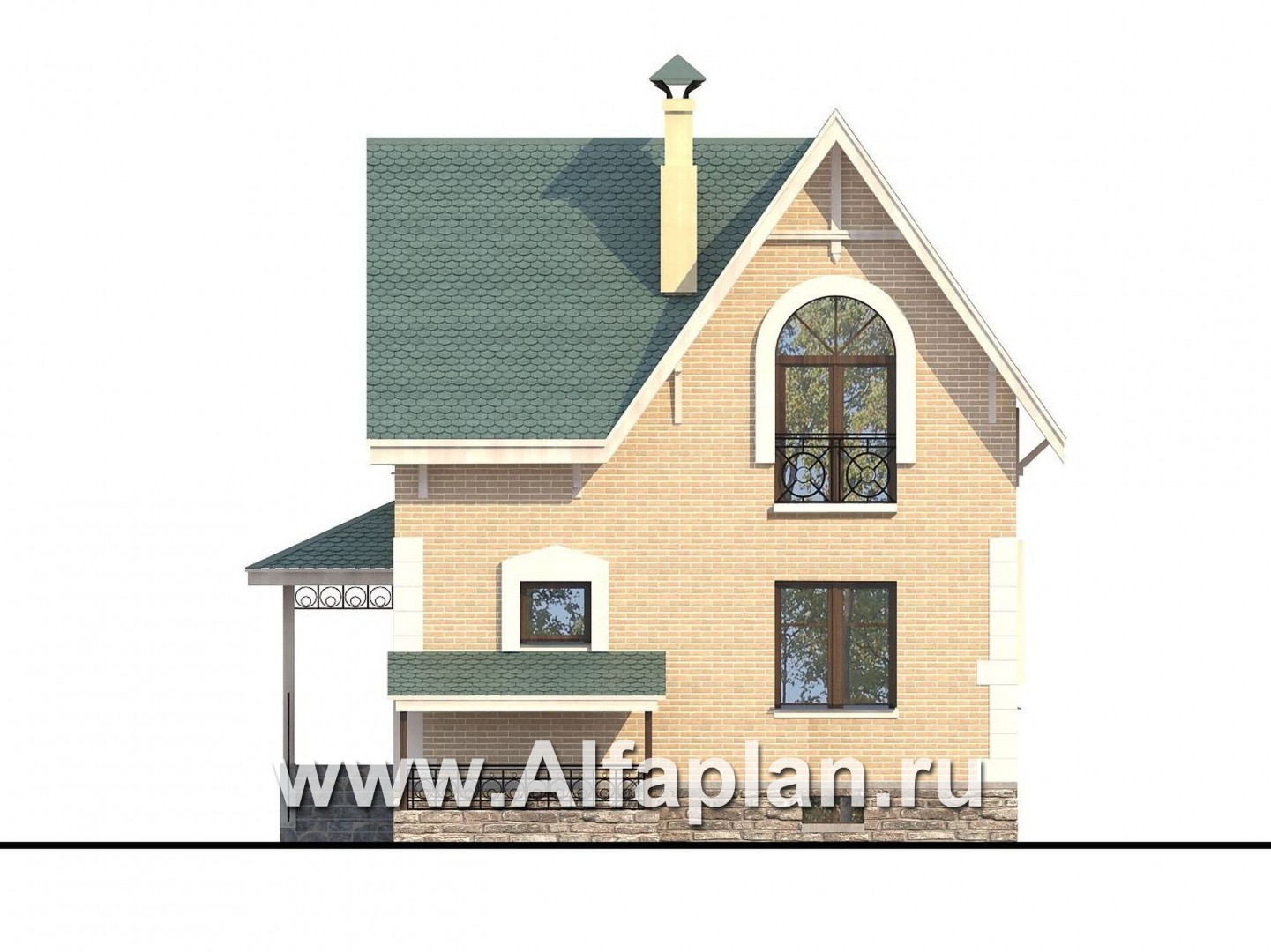 Проекты домов Альфаплан - Дом из газобетона «Оптима плюс» с подвалом - изображение фасада №4
