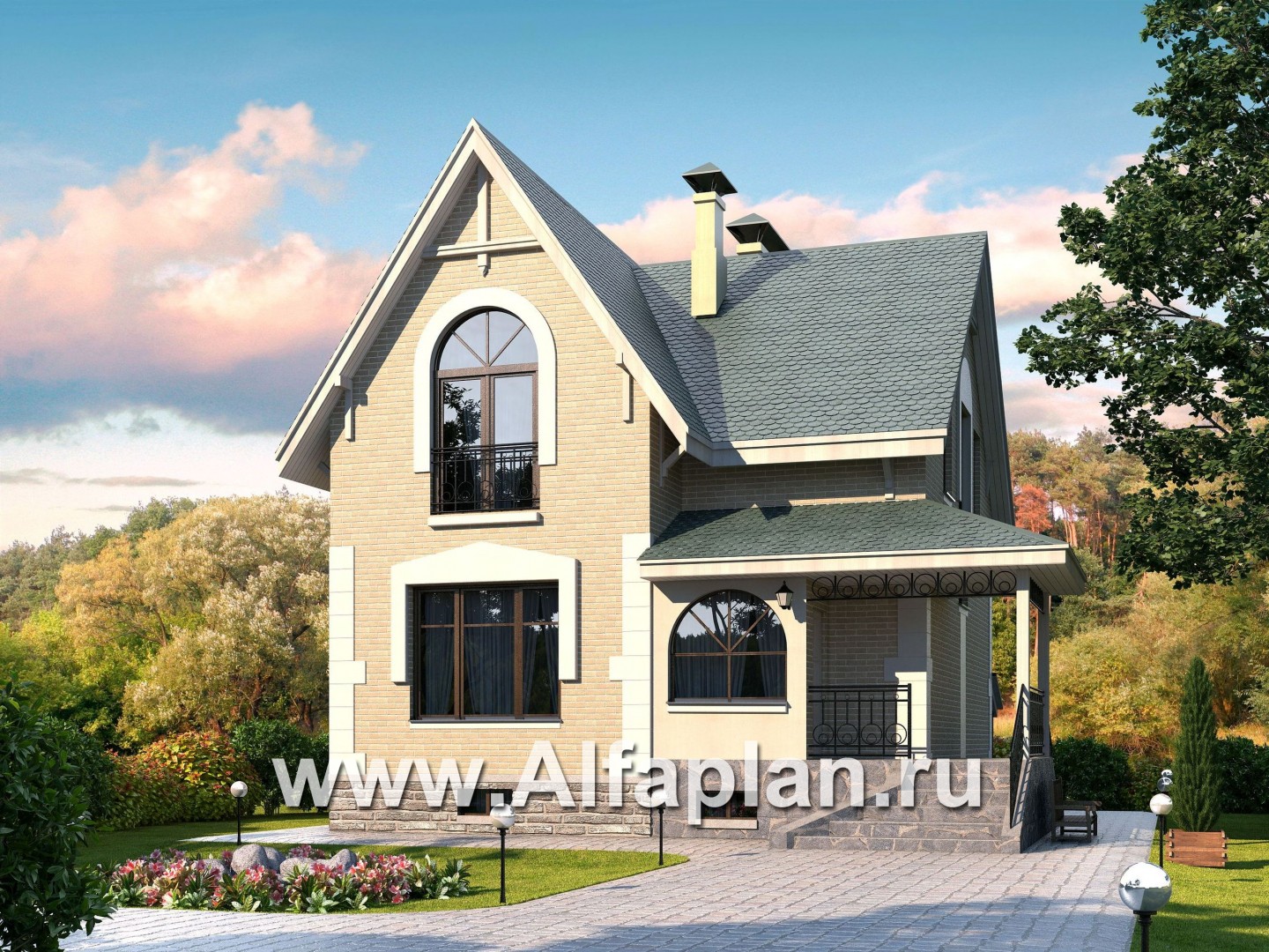 Проекты домов Альфаплан - Дом из газобетона «Оптима плюс» с подвалом - основное изображение
