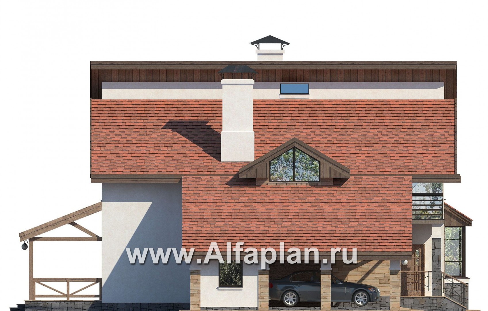Проекты домов Альфаплан - «Футура» - коттедж для современной семьи с двумя детьми - изображение фасада №3