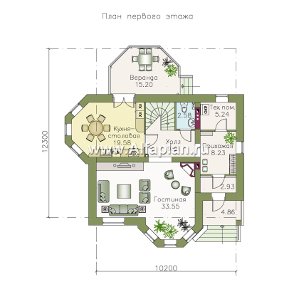 «Классика»- проект двухэтажного дома с экрером, в русском стиле - превью план дома