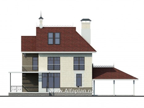 «Дипломат Плюс» - проект двухэтажного дома из газобетона, с бильярдной в мансарде, с навесом на 2 авто - превью фасада дома