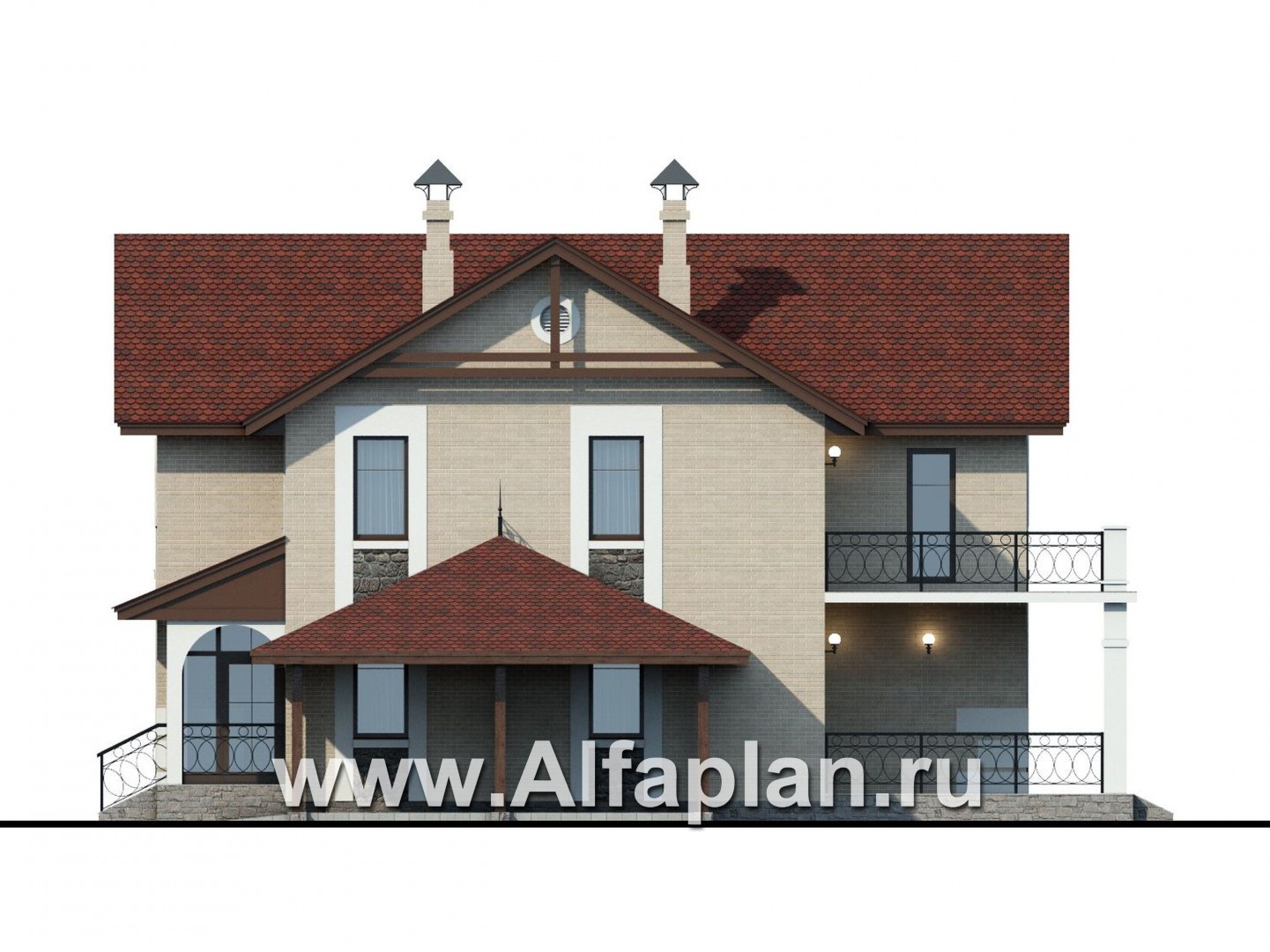 Проекты домов Альфаплан - «Монрепо» - компактный дом с гаражом-навесом на два авто - изображение фасада №2