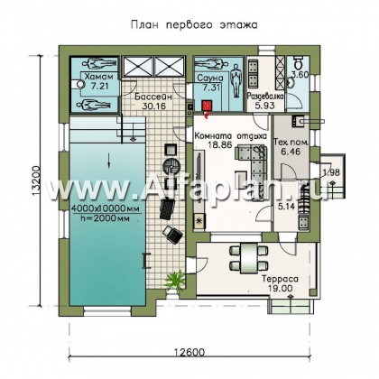 Проекты домов Альфаплан - Дом для отдыха (SPA-комплекс) с бассейном - превью плана проекта №1