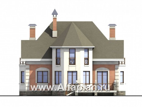 «Ноблесса»  - проект дома с мансардой, с террасой, планировка с лестницей в центре, в стиле «Петровское барокко» - превью фасада дома