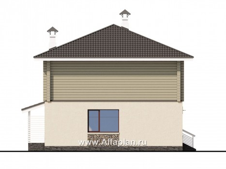 «АльфаВУД» - проект двухэтажного дома, из газобетона и клееного бруса, с террасой и навесом для авто - превью фасада дома