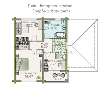 «АльфаВУД» - проект двухэтажного дома, из газобетона и клееного бруса, с террасой и навесом для авто - превью план дома