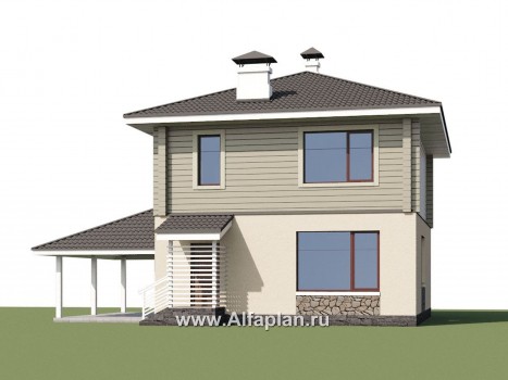 «АльфаВУД» - проект двухэтажного дома, из газобетона и клееного бруса, с террасой и навесом для авто - превью дополнительного изображения №1