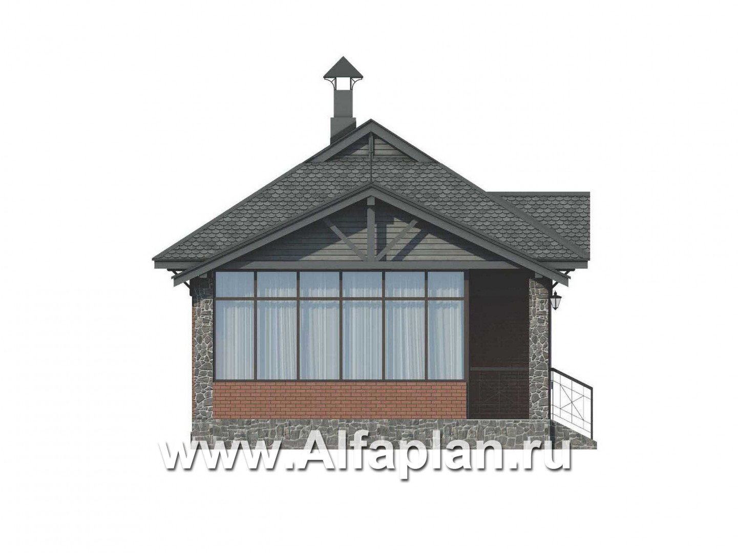 Проекты домов Альфаплан - Дом для отдыха с сауной и верандой - изображение фасада №3