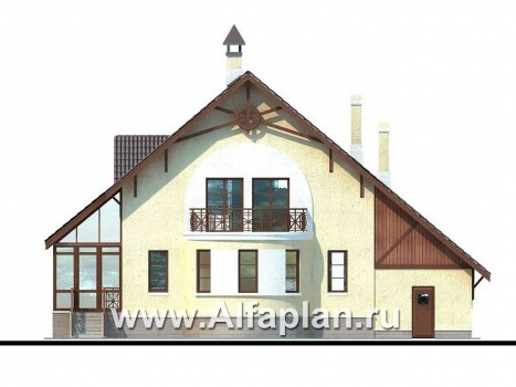 «Оптимус» -проект дома с террасой и с гаражом, с двускатной кровлей, в немецком стиле - превью фасада дома