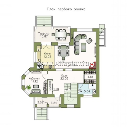 Проекты домов Альфаплан - «Маленький принц» - компактный коттедж с цокольным этажом - превью плана проекта №2
