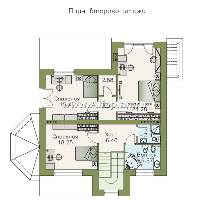 Проекты домов Альфаплан - «Маленький принц» - компактный коттедж с цокольным этажом - превью плана проекта №3
