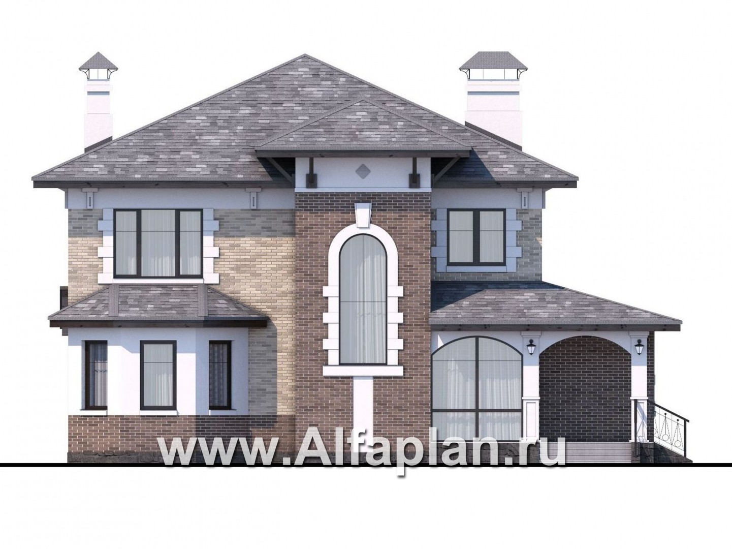 Проекты домов Альфаплан - «Амадей» - изысканный коттедж с  комфортной планировкой - изображение фасада №1