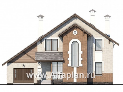Проекты домов Альфаплан - «Виконт» - коттедж с гаражом и простой двускатной кровлей - превью фасада №1