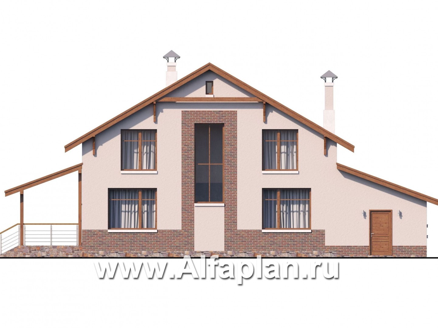 Проекты домов Альфаплан - «Регата» - комфортный план дома, двускатная крыша - изображение фасада №4