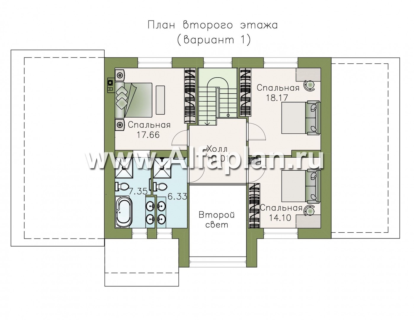 Проекты домов Альфаплан - «Регата» - комфортный план дома, двускатная крыша - изображение плана проекта №2