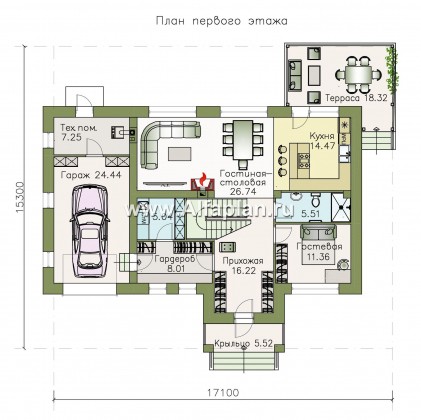 Проекты домов Альфаплан - «Галс» - двухэтажный коттедж со вторым светом и гаражом - превью плана проекта №1