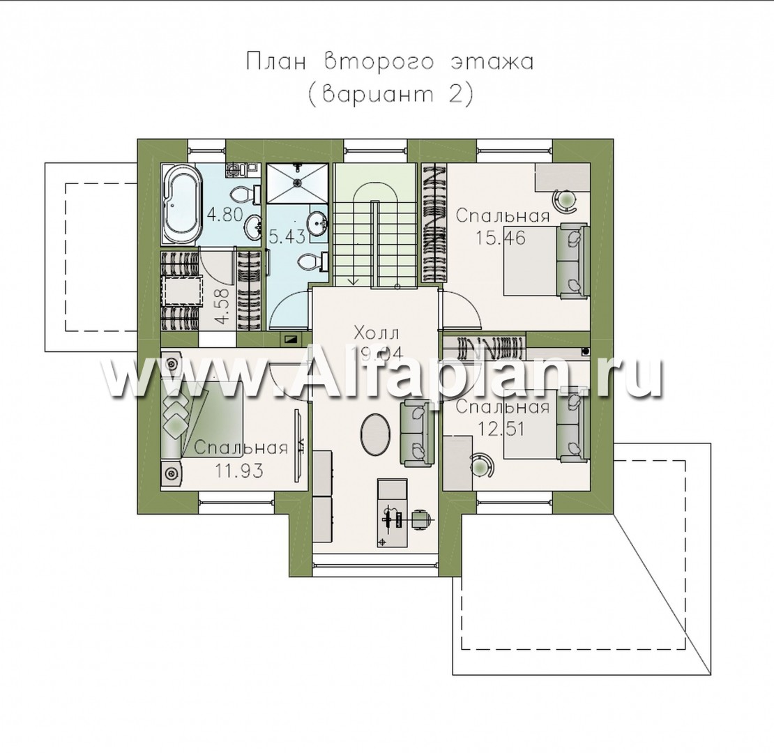 Проекты домов Альфаплан - «Регата» — комфортный загородный дом с двускатной крышей - план проекта №3