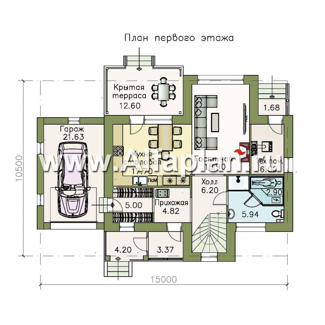 Проекты домов Альфаплан - «Территория комфорта» - современный дом - шале с гаражом - изображение плана проекта №1