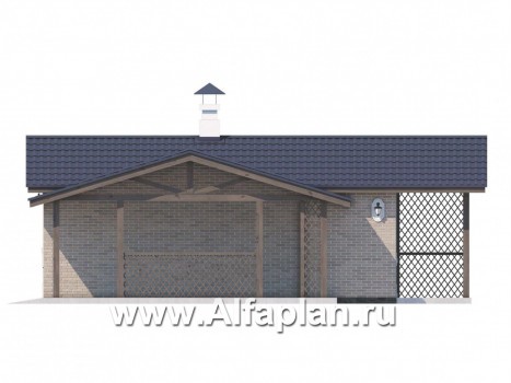Проекты домов Альфаплан - Баня с навесом для машины для небольшой усадьбы - превью фасада №2