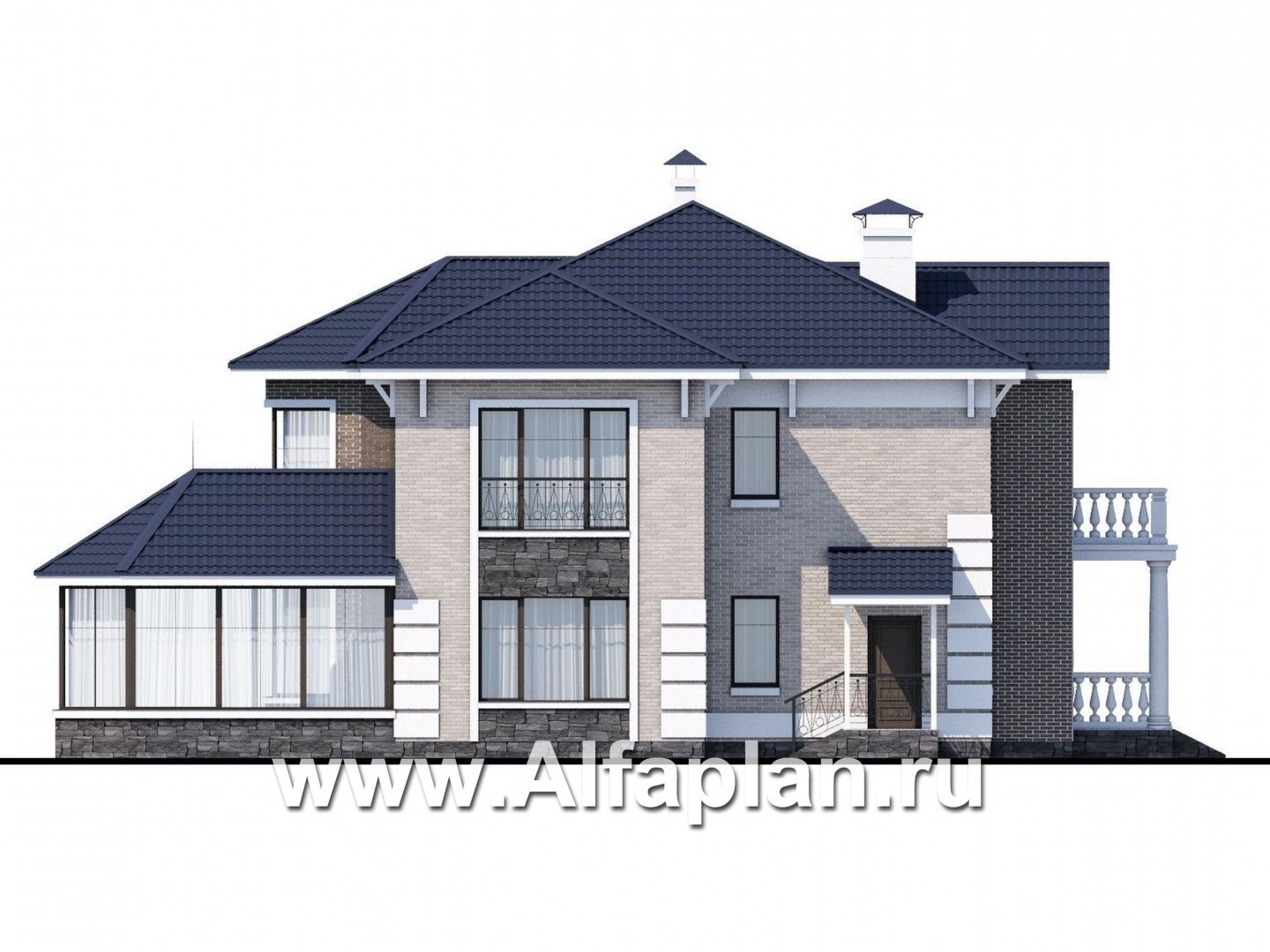 Проекты домов Альфаплан - «Воронцов» - комфортабельная вилла для большой семьи - изображение фасада №3